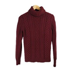 Eddie Bauer Womens Merlot Turtle Knee Cable Knit Cotton Sweater M tall